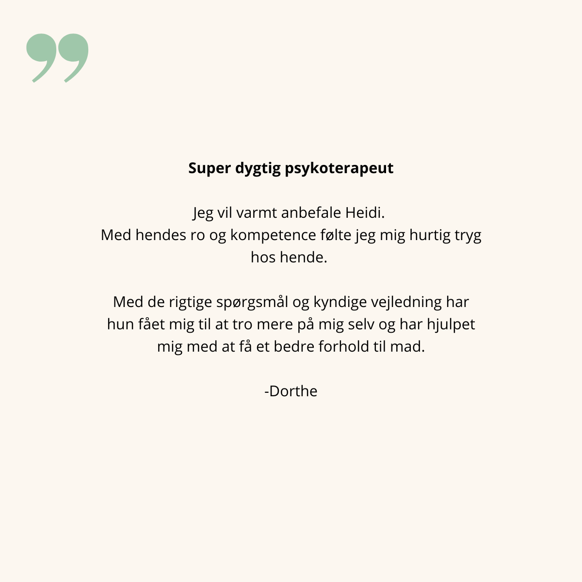 5 stjernet anmeldelse af Heidi Terp psykoterapi på Amager